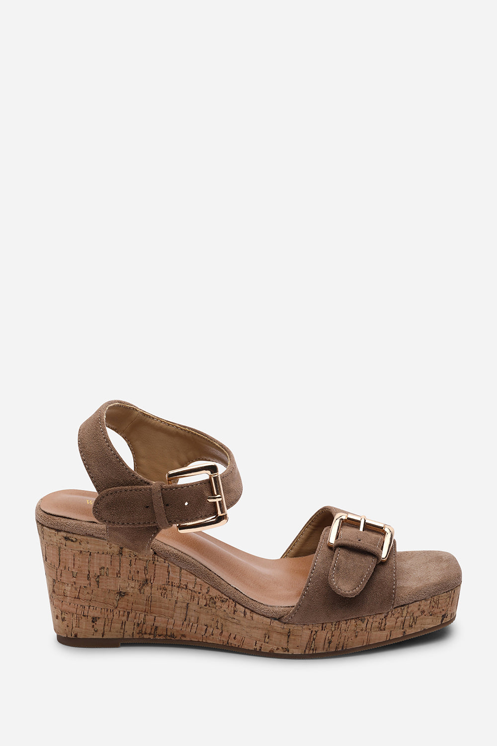 Olivine Double Strap Platform Camel Suede Wedge