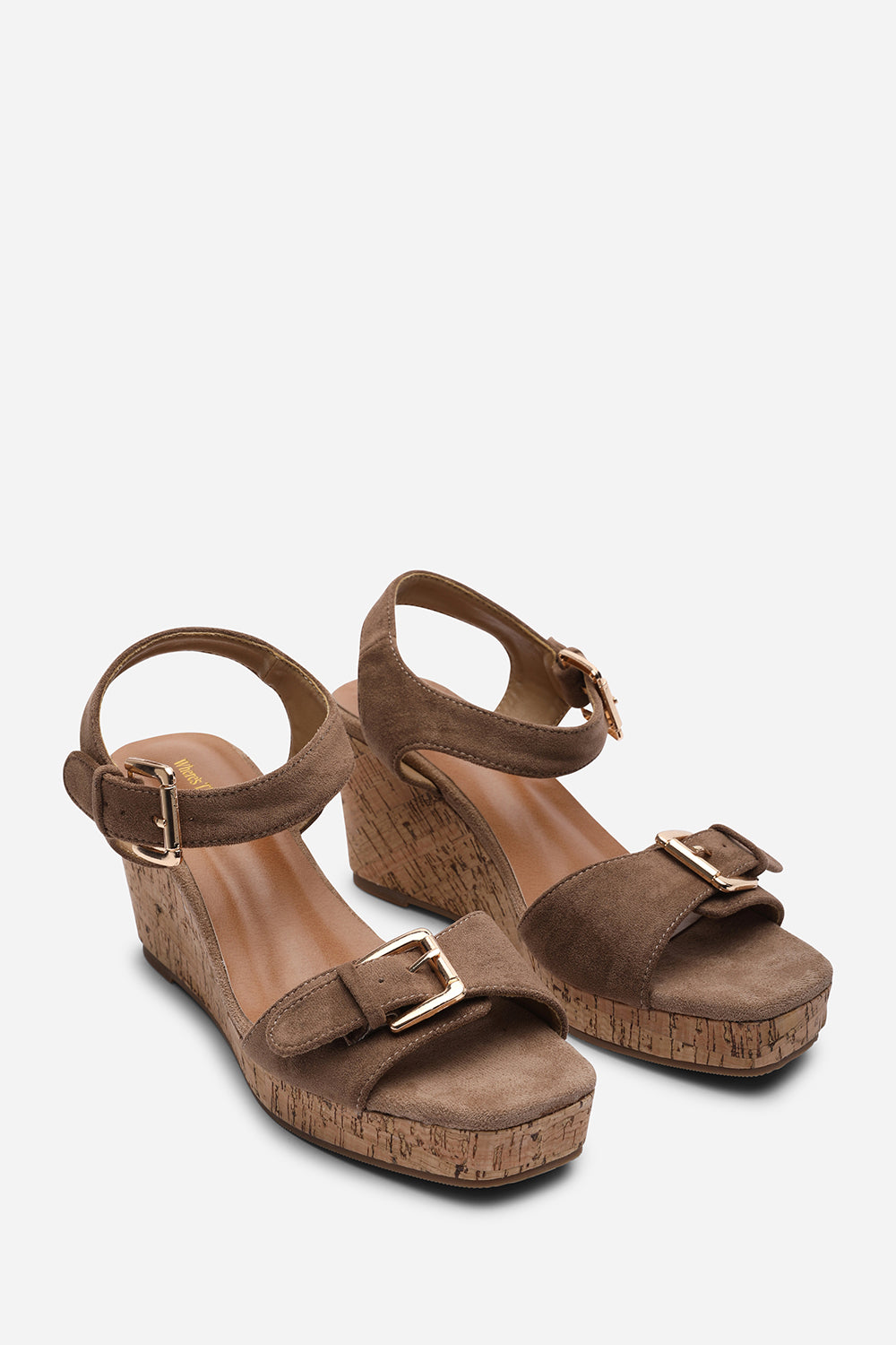 Olivine Double Strap Platform Camel Suede Wedge