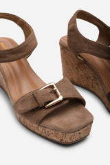 Olivine Double Strap Platform Camel Suede Wedge