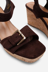 Olivine Double Strap Platform Dark Brown Suede Wedge