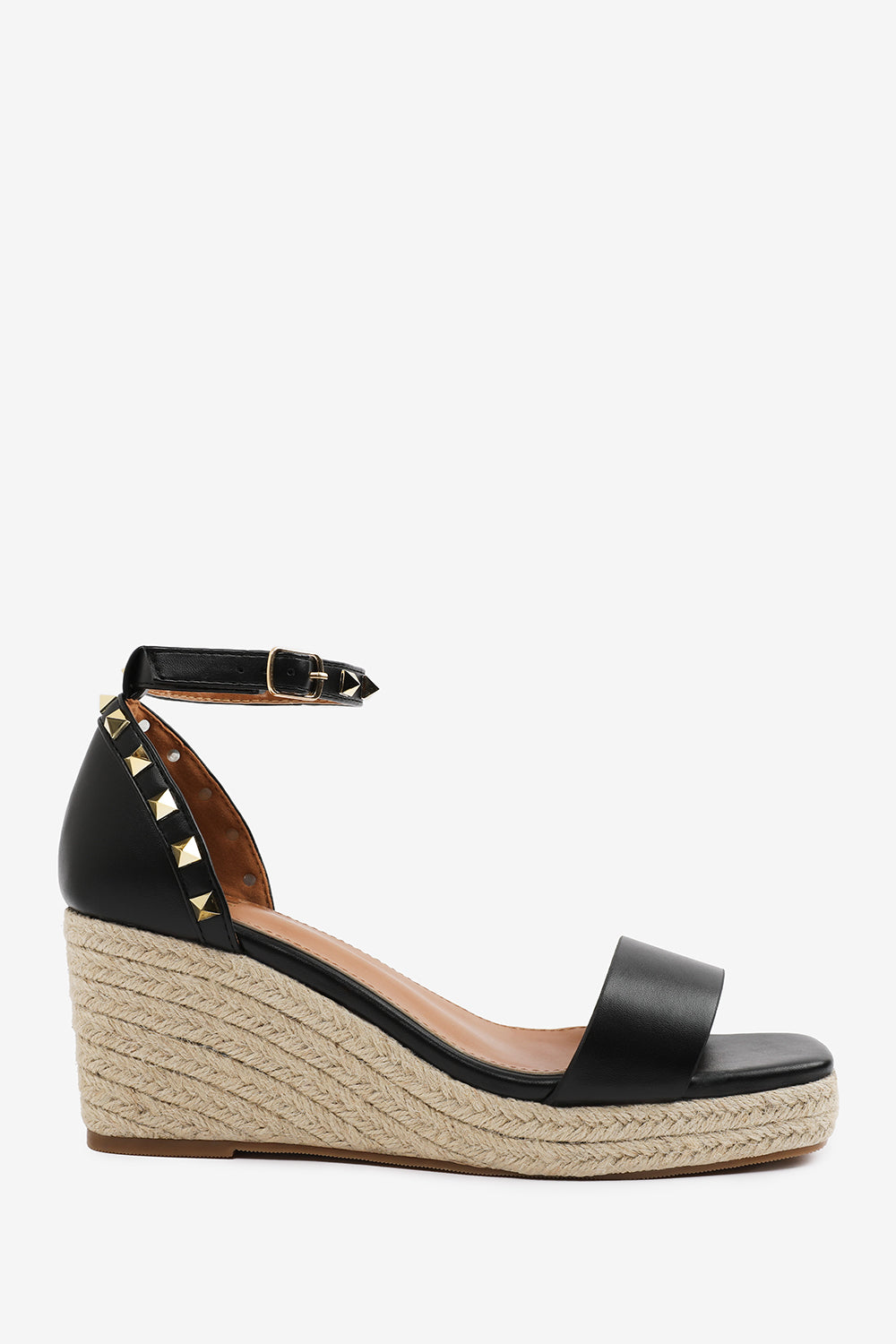 PRESLEY WEDGE SANDALS WITH GLADIATOR  ANKLE STRAP IN BLACK PU