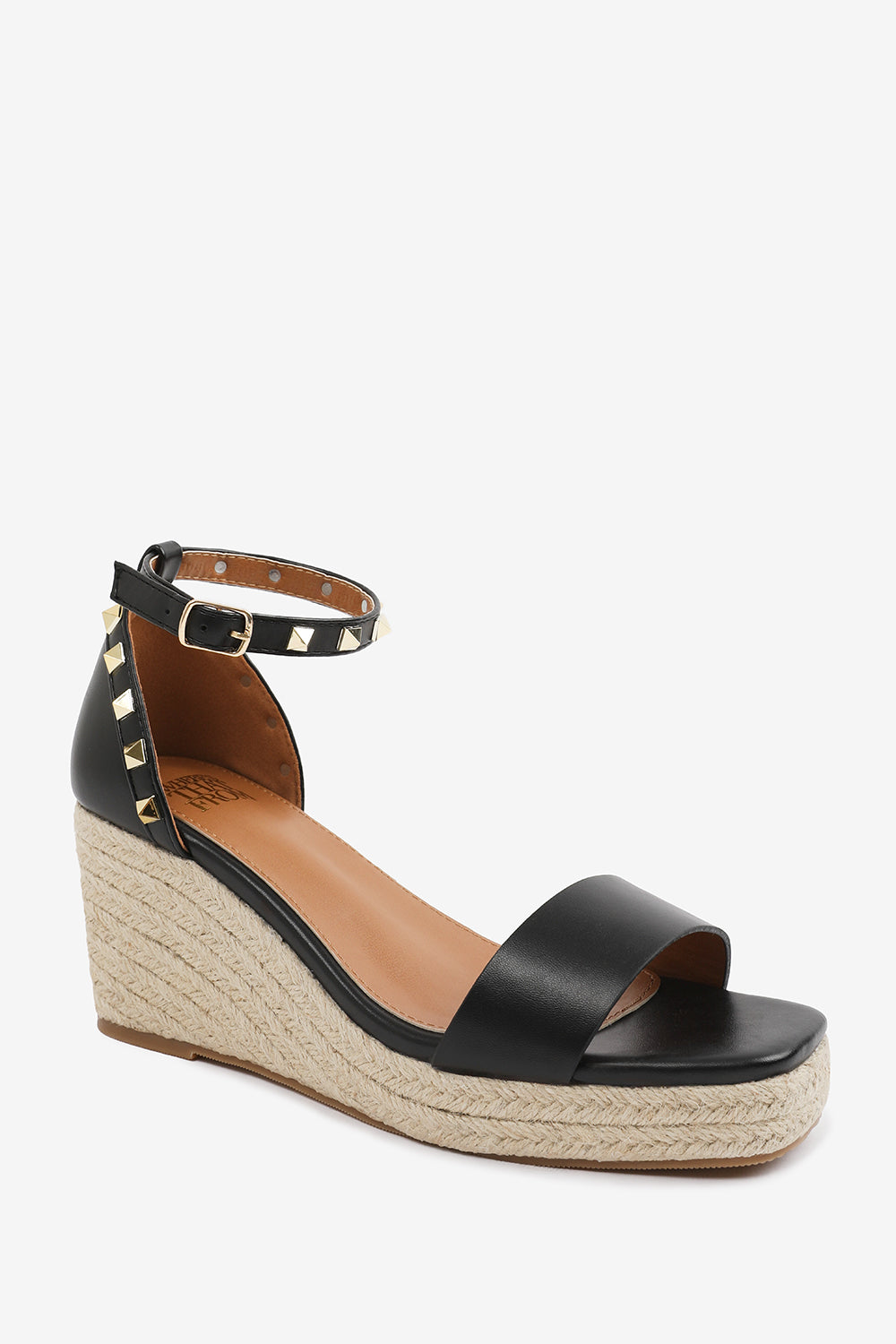 PRESLEY WIDE FIT WEDGE SANDALS WITH GLADIATOR  ANKLE STRAP IN BLACK PU