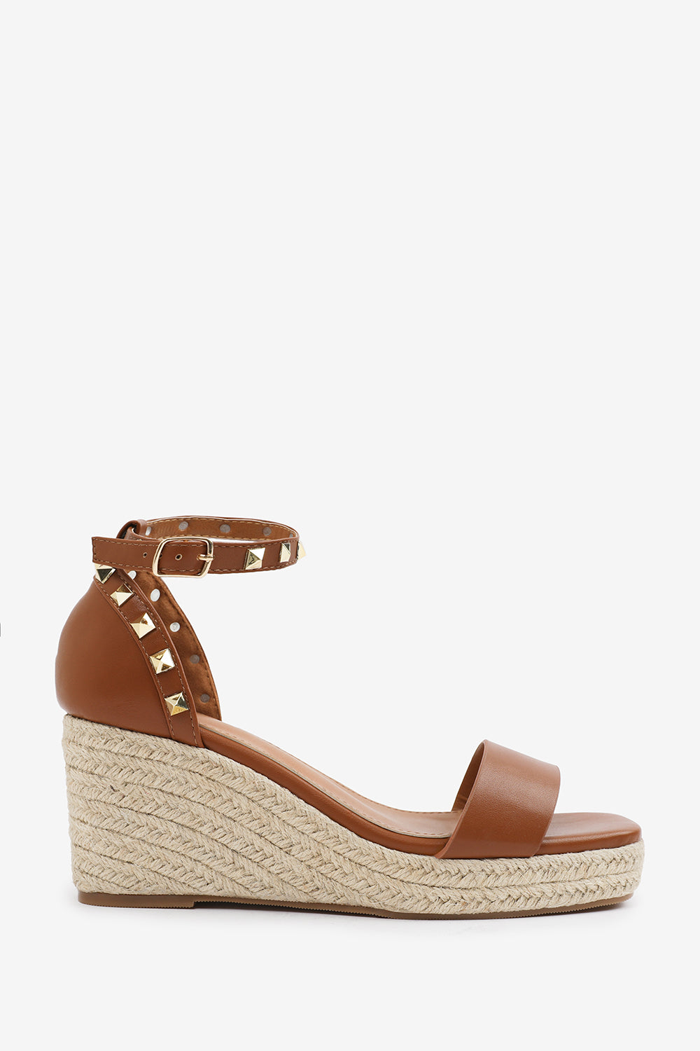 PRESLEY WIDE FIT WEDGE SANDALS WITH GLADIATOR  ANKLE STRAP IN TAN PU