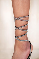 OPHELIA DIAMANTE STRAP LACE UP TIE LEG HIGH HEELS IN BLACK SILK