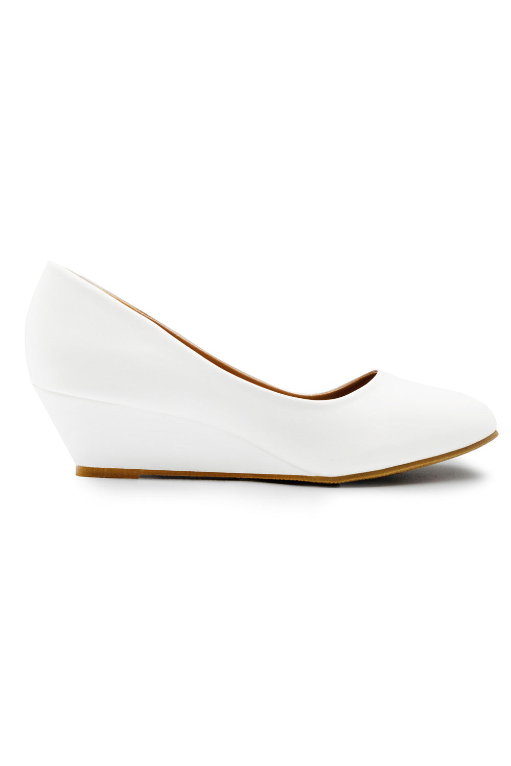 KIERAN PLATFORM LOW WEDGE MID HEEL COURT SHOES IN WHITE FAUX LEATHER