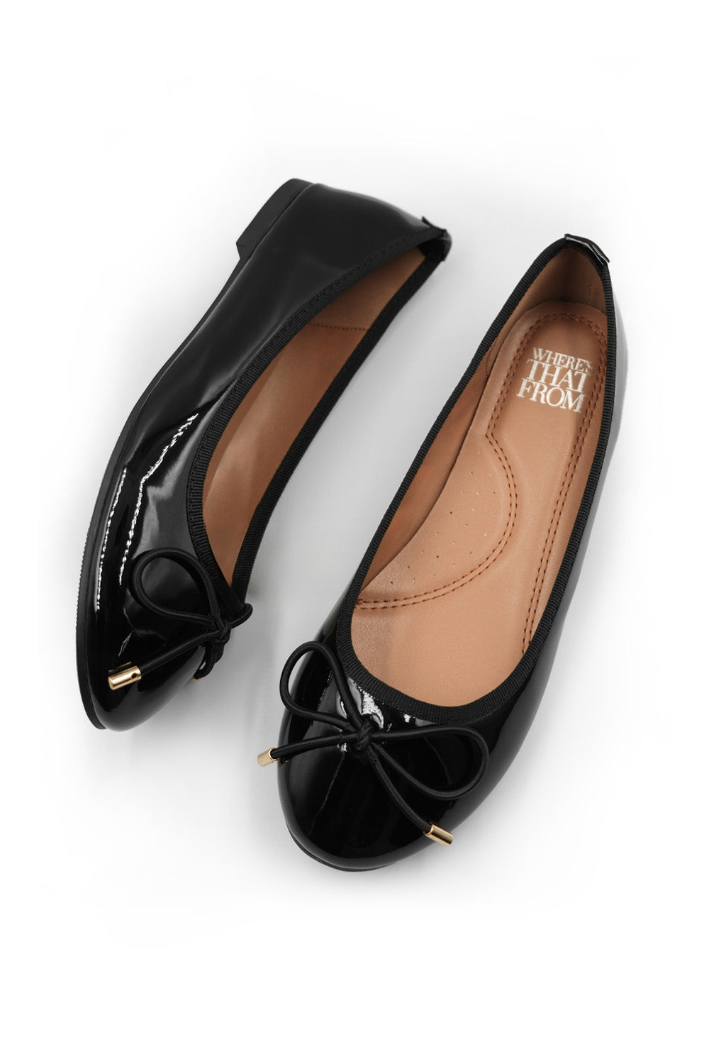 BEXLEY SLIP ON FLAT PUMPS IN BLACK PATENT FAUX LEATHER