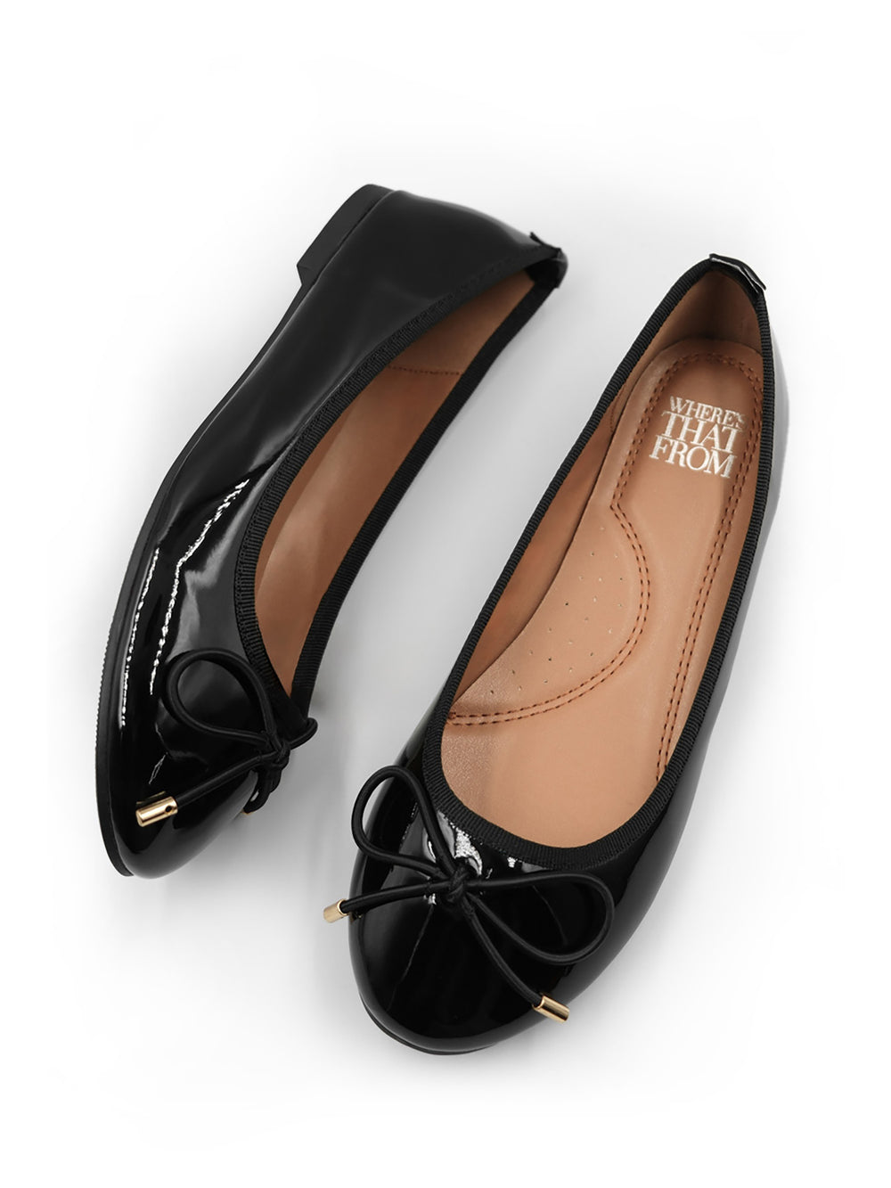 BEXLEY SLIP ON FLAT PUMPS IN BLACK PATENT FAUX LEATHER