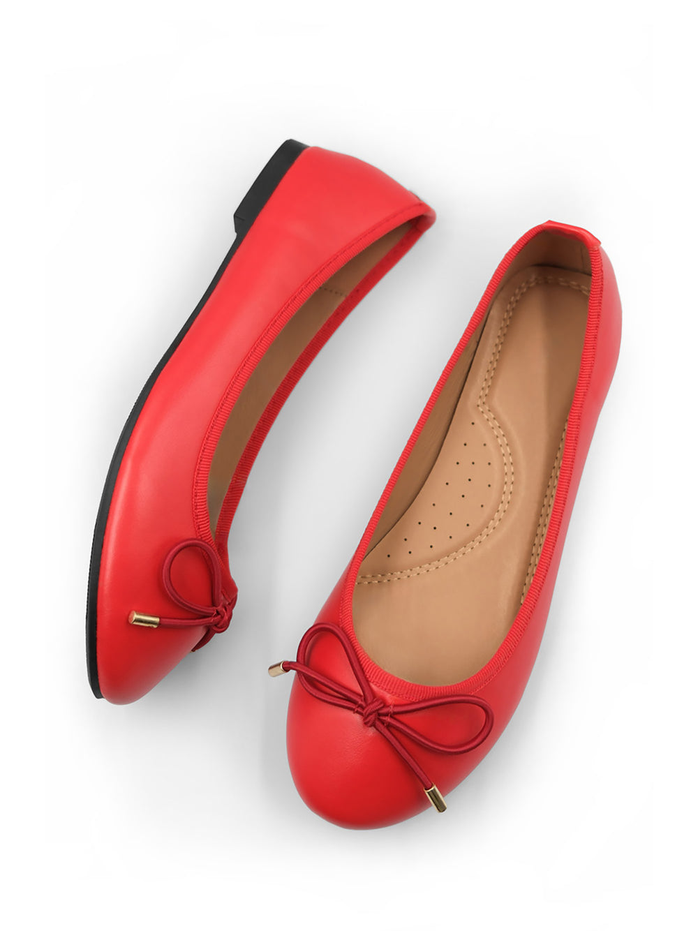 BEXLEY SLIP ON FLAT PUMPS IN RED FAUX LEATHER