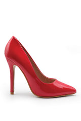 KYRA HIGH HEEL STILETTO PUMPS IN ROUGE RED PATENT FAUX LEATHER