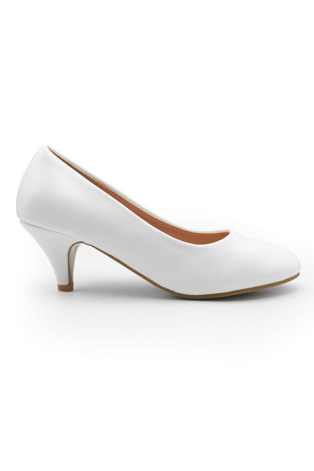 SHEA LOW HEEL COURT PUMP IN WHITE FAUX LEATHER