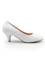 SHEA LOW HEEL COURT PUMP IN WHITE FAUX LEATHER