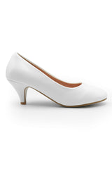 SHEA LOW HEEL COURT PUMP IN WHITE FAUX LEATHER