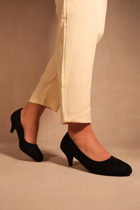 FOGEENA Women's Pointed Toe Suede Pumps – Low Kitten Heel 1.5", Slip-On Slingback Dress Shoes For Evening Wear
