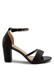 GRACIE MID HIGH BLOCK HEEL SANDALS WITH ANKLE STRAP IN BLACK