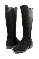 SHILOH KNEE HIGH BOOTS WITH SIDE ZIP IN BLACK SUEDE