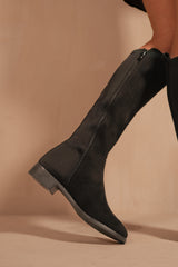 PARKER KNEE HIGH BOOTS WITH SIDE ZIP IN BLACK SUEDE