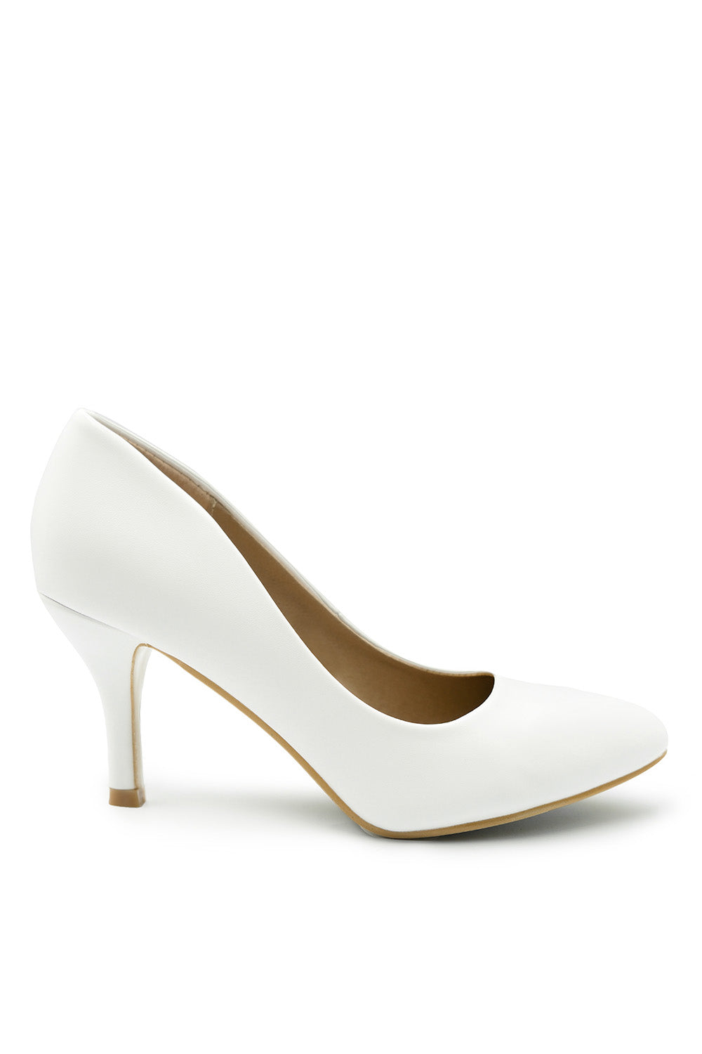 PAOLA MID HIGH HEEL COURT PUMP SHOES WITH POINTED TOE IN WHITE FAUX LEATHER