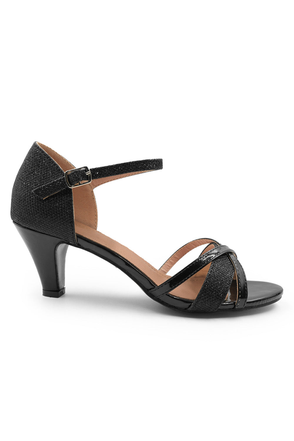 YARDLEY MID HIGH HEEL WITH BUCKLE ANKLE STRAP IN BLACK