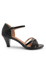JILLIAN WIDE FIT DIAMANTE MESH STRAPPY HEEL IN BLACK GLITTER