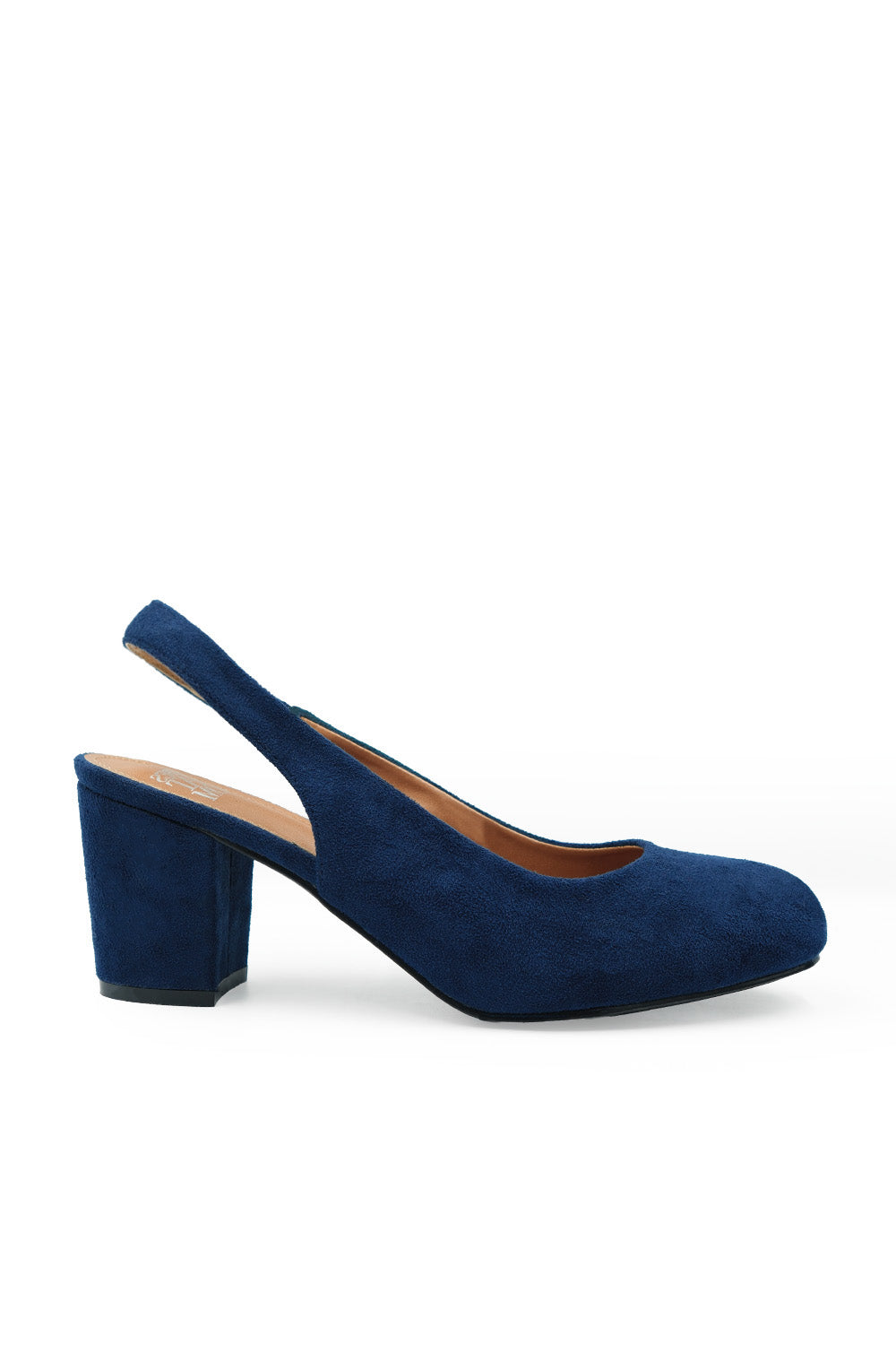 EDITH EXTRA WIDE FIT BLOCK HEEL SLINGBACK SHOES IN NAVY SUEDE