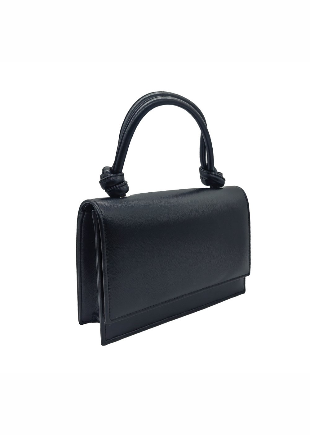 PEARL SMALL BAG WITH KNOTTED HANDLE DETAIL IN BLACK FAUX LEATHER