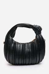 Glow Pleated Knot Handle Shoulder Bag With Gold Chain In Black