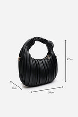 Glow Pleated Knot Handle Shoulder Bag With Gold Chain In Black