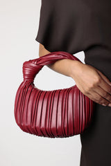 Glow Pleated Knot Handle Shoulder Bag With Gold Chain In Cherry Red