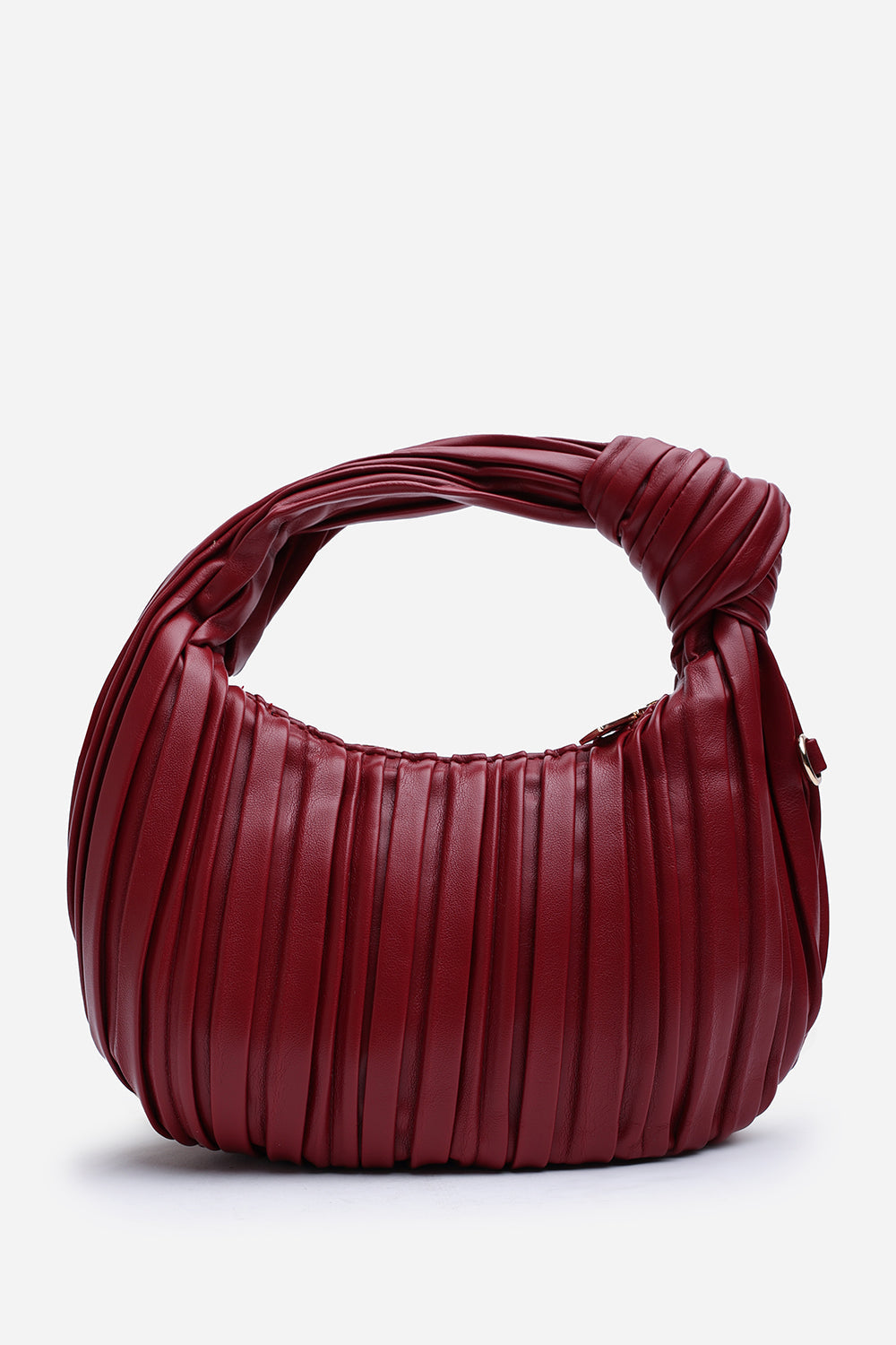 Glow Pleated Knot Handle Shoulder Bag With Gold Chain In Cherry Red