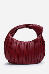 Glow Pleated Knot Handle Shoulder Bag With Gold Chain In Cherry Red