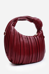 Glow Pleated Knot Handle Shoulder Bag With Gold Chain In Cherry Red