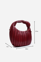 Glow Pleated Knot Handle Shoulder Bag With Gold Chain In Cherry Red