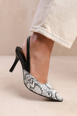 FIJI WIDE FIT POINTED TOE SLINGBACK MID HEELS IN NATURAL SNAKE FAUX LEATHER