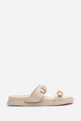 ABRINA FLATFORM SANDAL WITH DOUBLE BUCKLE STRAP DETAILS IN NUDE FAUX LEATHER