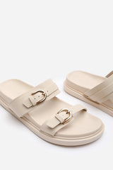ABRINA FLATFORM SANDAL WITH DOUBLE BUCKLE STRAP DETAILS IN NUDE FAUX LEATHER