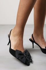 Plavira Black Suede Bow Detail Low Slingback Court Shoes