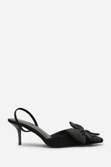 Plavira Black Suede Bow Detail Low Slingback Court Shoes