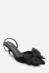 Plavira Black Suede Bow Detail Low Slingback Court Shoes