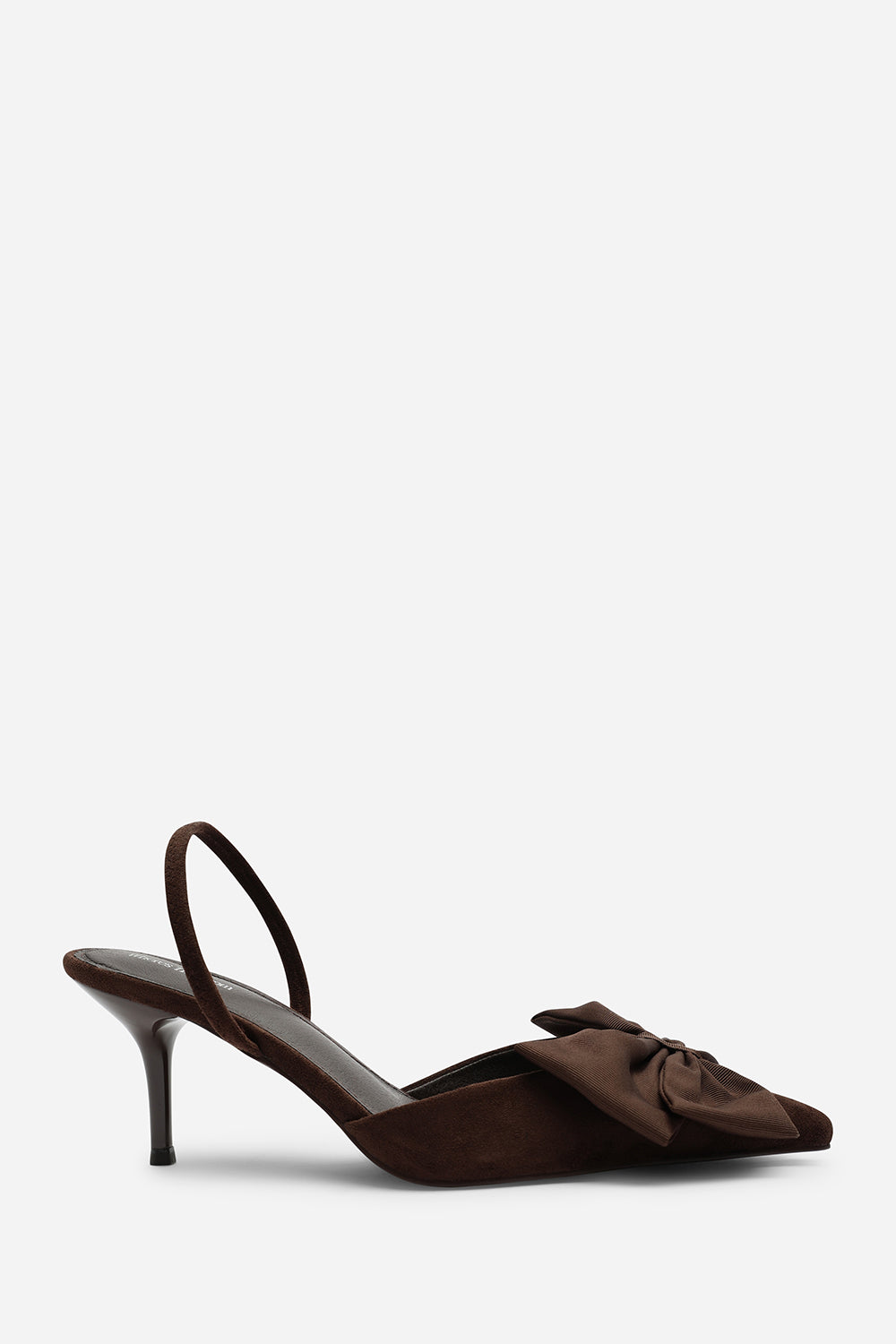 Plavira Dark Brown Suede Bow Detail Low Slingback Court Shoes