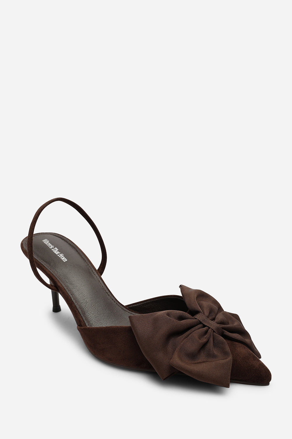 Plavira Dark Brown Suede Bow Detail Low Slingback Court Shoes