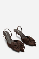Plavira Dark Brown Suede Bow Detail Low Slingback Court Shoes
