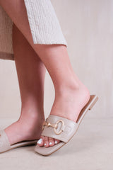 ORCA FLAT SANDALS WITH BUCKLE DETAIL IN NUDE FAUX LEATHER