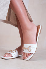 ORCA FLAT SANDALS WITH BUCKLE DETAIL IN WHITE FAUX LEATHER