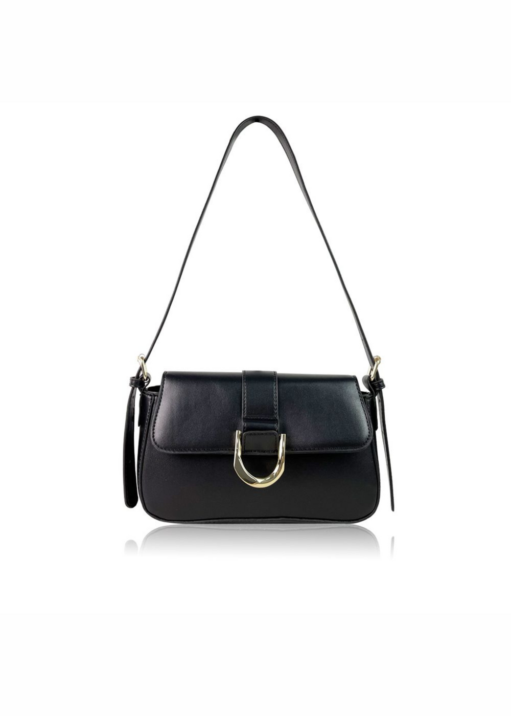ALOE SHOULDER BAG WITH BUCKLE DETAIL IN BLACK FAUX LEATHER