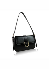 ALOE SHOULDER BAG WITH BUCKLE DETAIL IN BLACK FAUX LEATHER