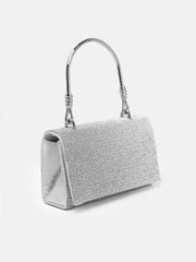 LEONA DIAMANTE CRYSTAL BAG WITH CROSS BODY CHAIN IN SILVER