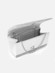 LEONA DIAMANTE CRYSTAL BAG WITH CROSS BODY CHAIN IN SILVER