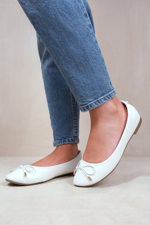 BEXLEY SLIP ON FLAT PUMPS IN WHITE FAUX LEATHER