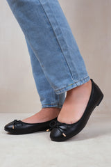 BEXLEY SLIP ON FLAT PUMPS IN BLACK FAUX LEATHER