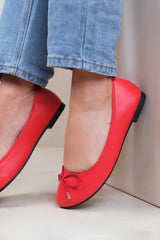 TALLULAH WIDE FIT SLIP ON FLAT PUMPS IN RED FAUX LEATHER